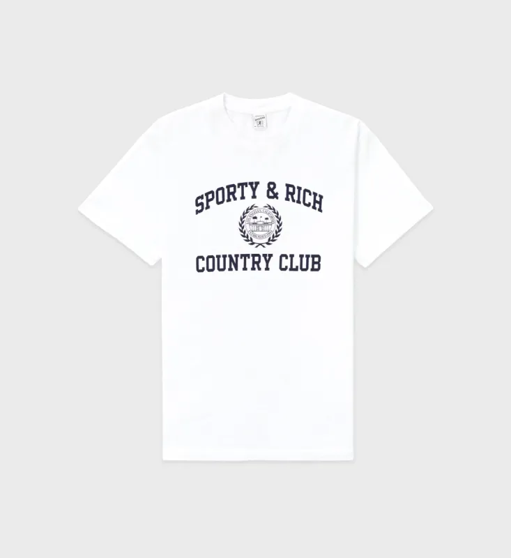 Varsity Crest T-Shirt - White/Navy sold by Sporty and Rich