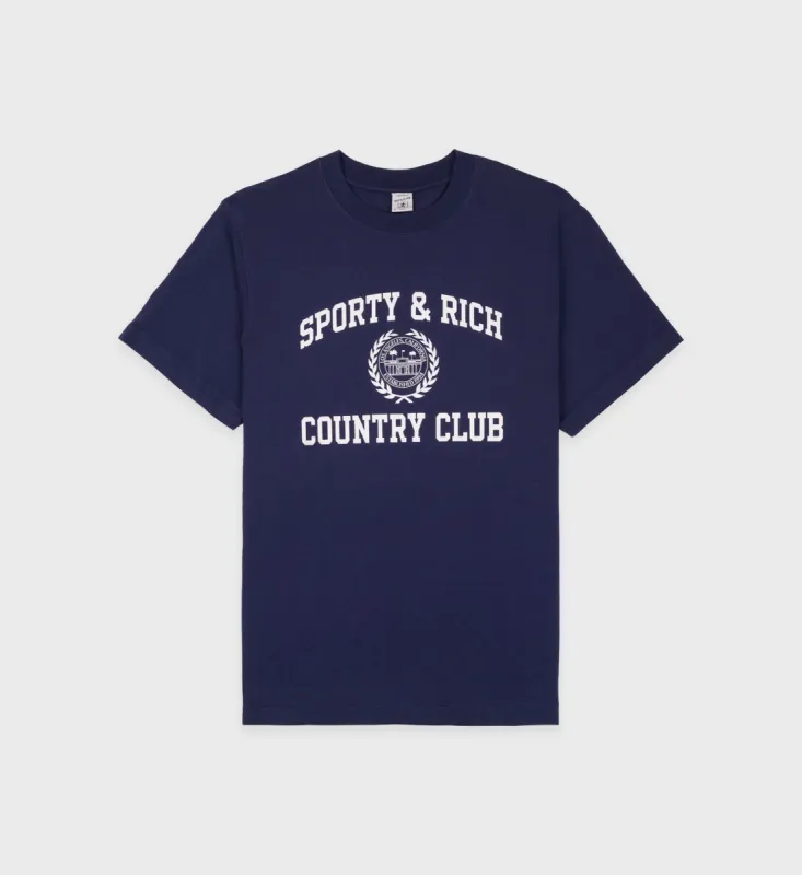 Varsity Crest T-Shirt - Navy/White sold by Sporty and Rich