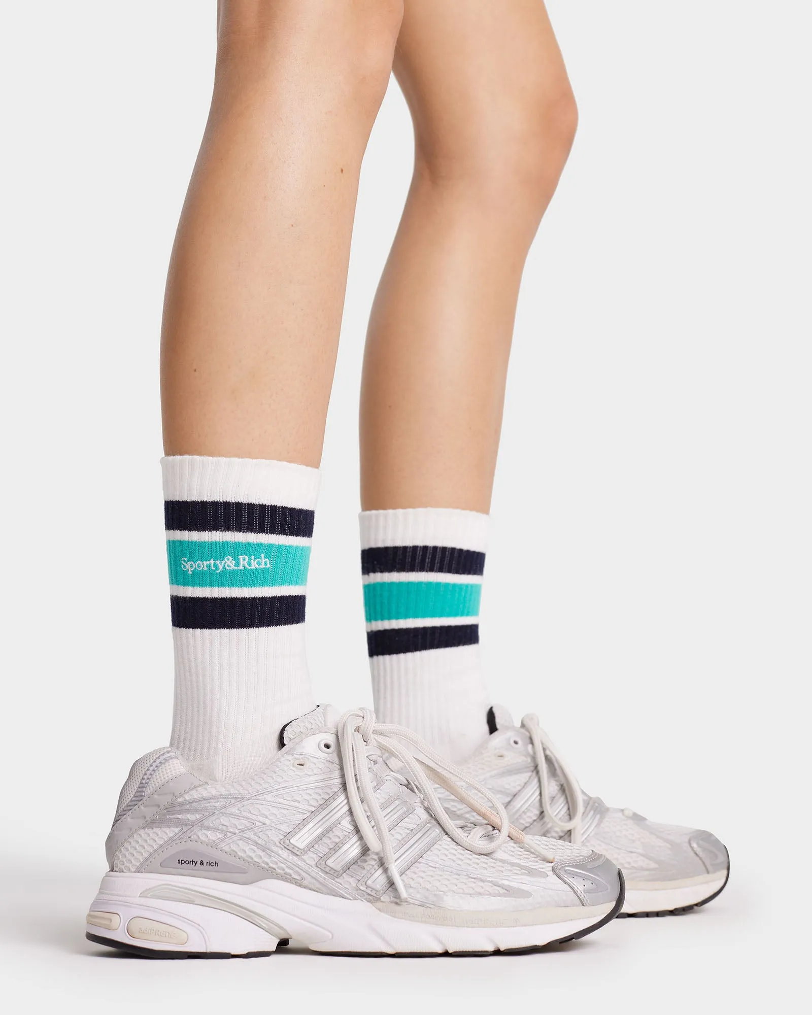 Serif Logo Socks - White/Aquamarine sold by Sporty and Rich product image thumbnail 3