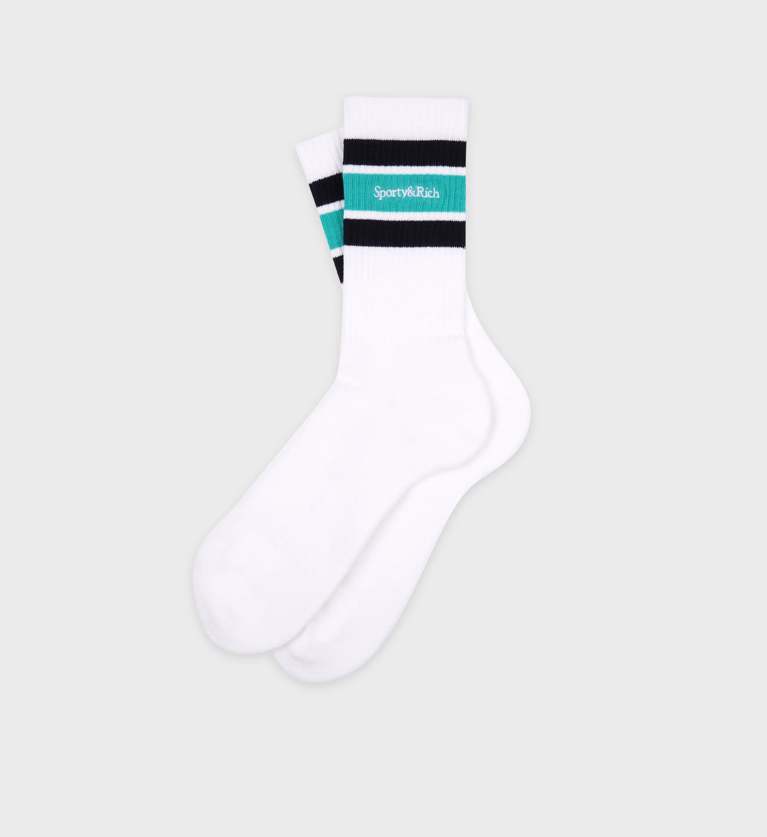 Serif Logo Socks - White/Aquamarine sold by Sporty and Rich