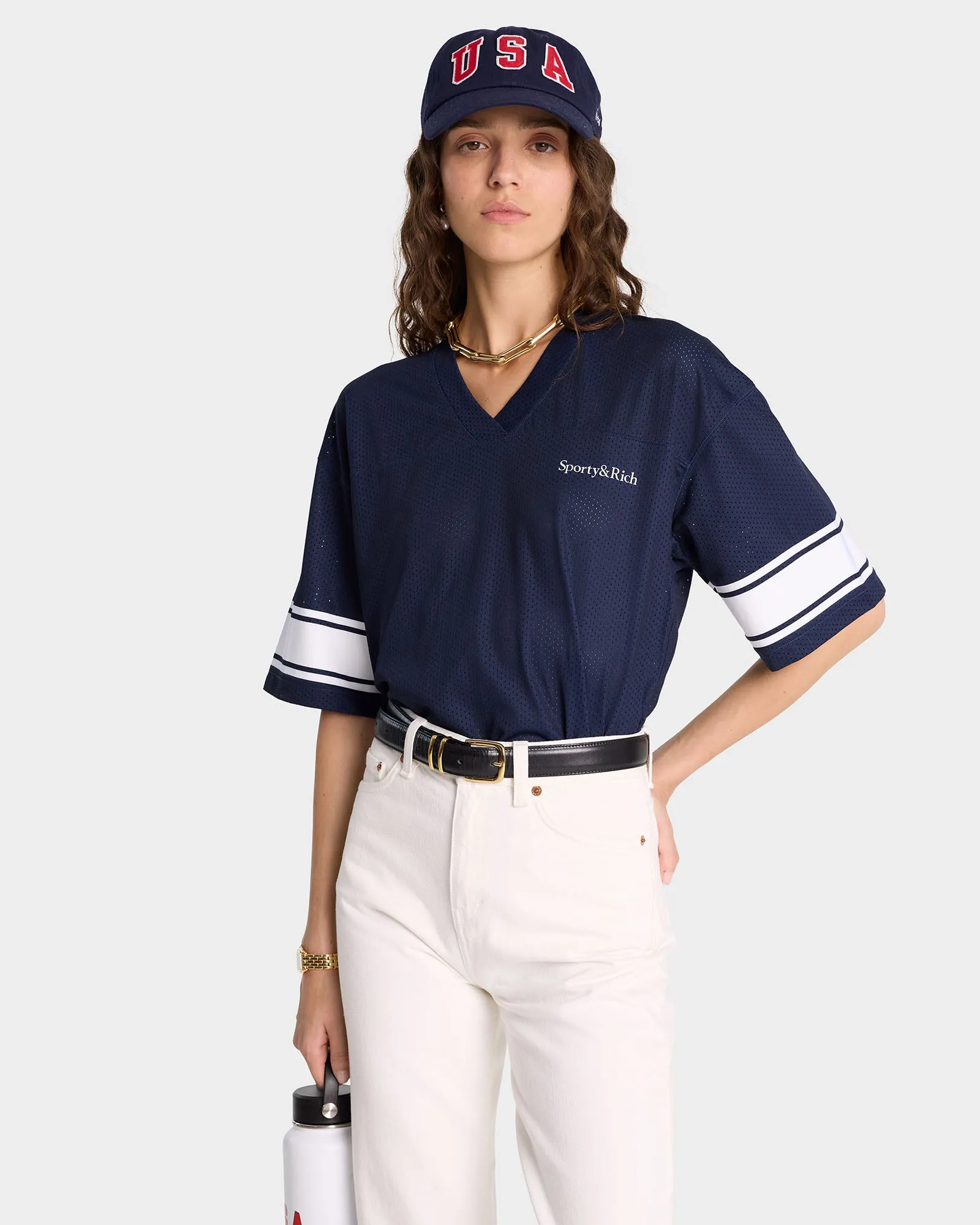 Serif Logo Mesh Jersey - Navy/White sold by Sporty and Rich product image thumbnail 3