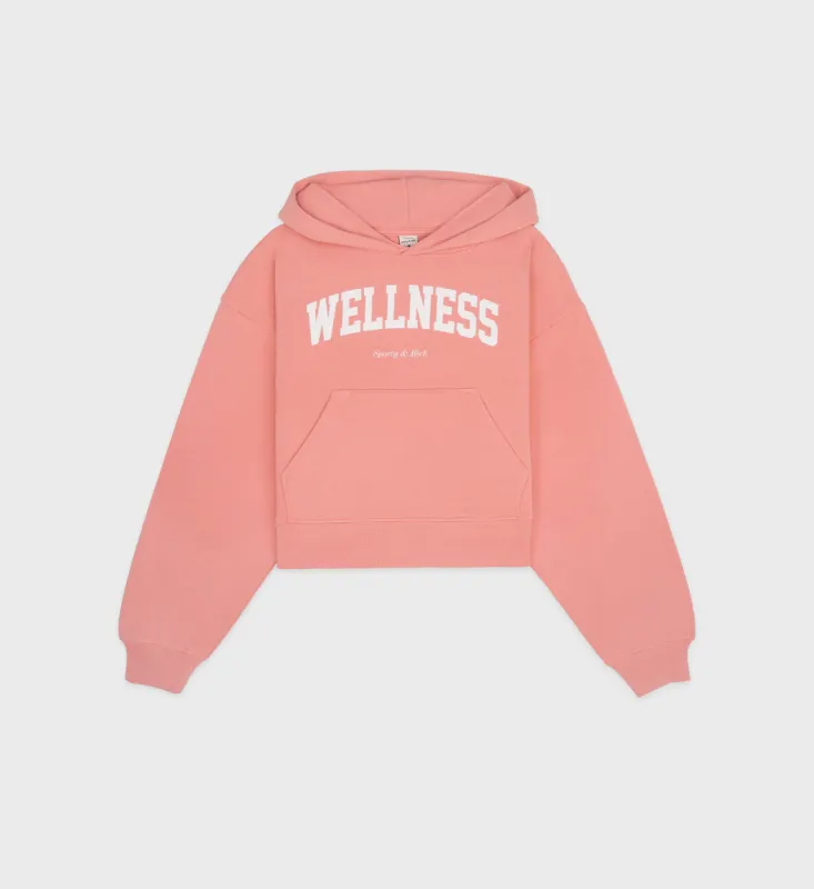 Wellness Ivy Cropped Hoodie - Salmon/White sold by Sporty and Rich