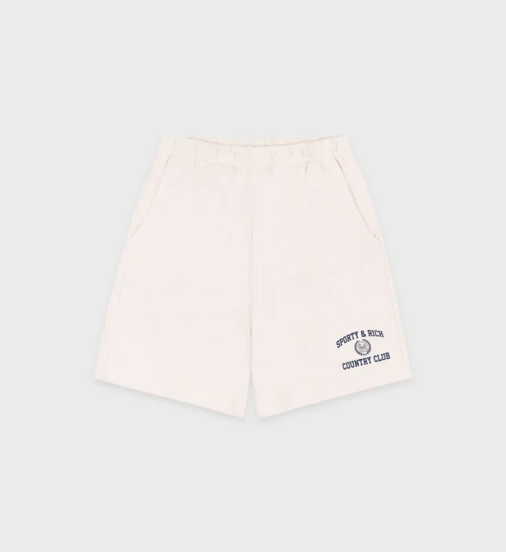 Varsity Crest Gym Short - Cream/Navy sold by Sporty and Rich