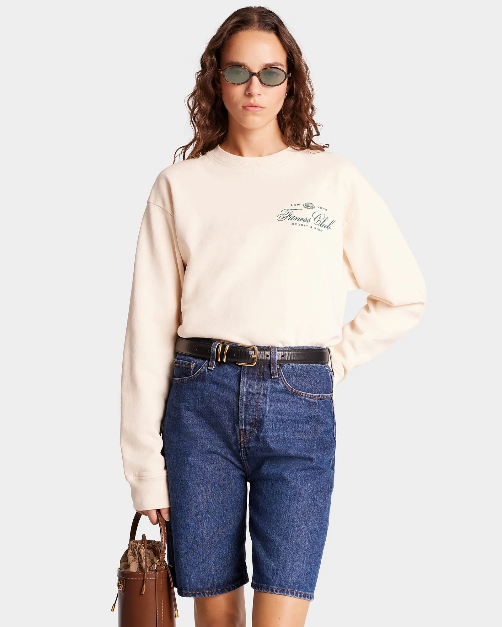 Fitness World Crewneck - Cream/Alpine sold by Sporty and Rich product image thumbnail 4
