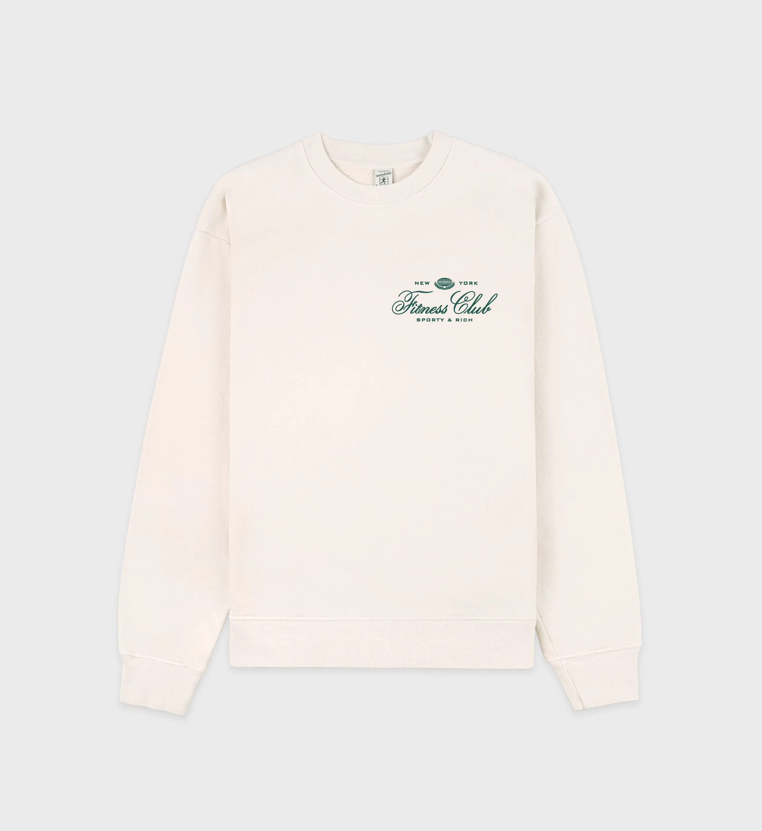 Fitness World Crewneck - Cream/Alpine sold by Sporty and Rich
