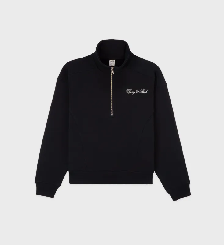 Cursive Logo Quarter Zip - Black/White sold by Sporty and Rich