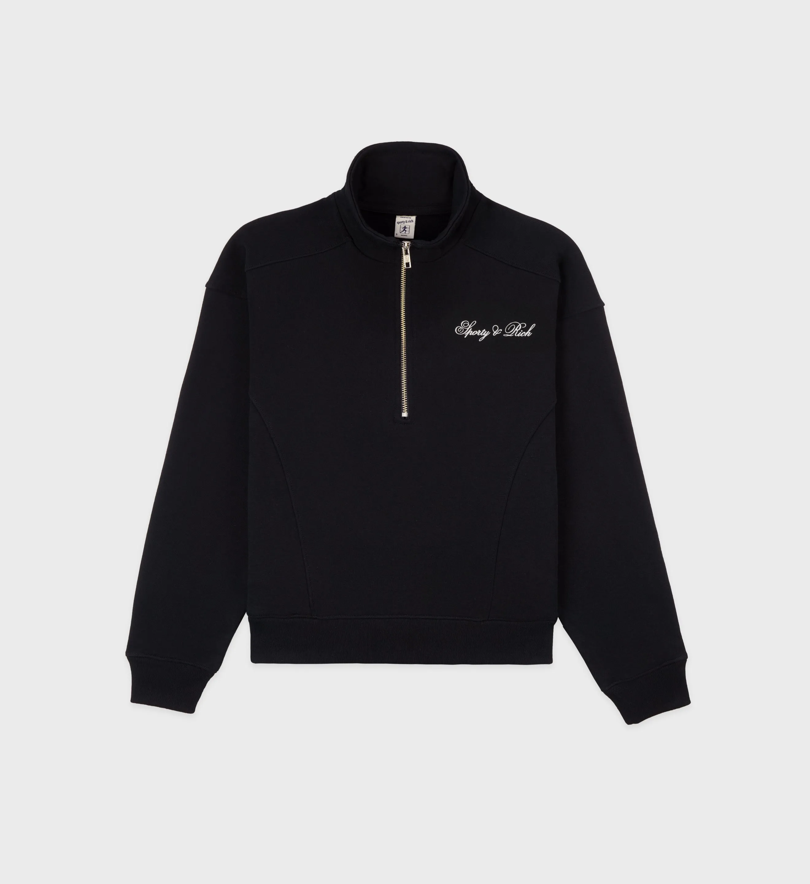 Cursive Logo Quarter Zip - Black/White sold by Sporty and Rich