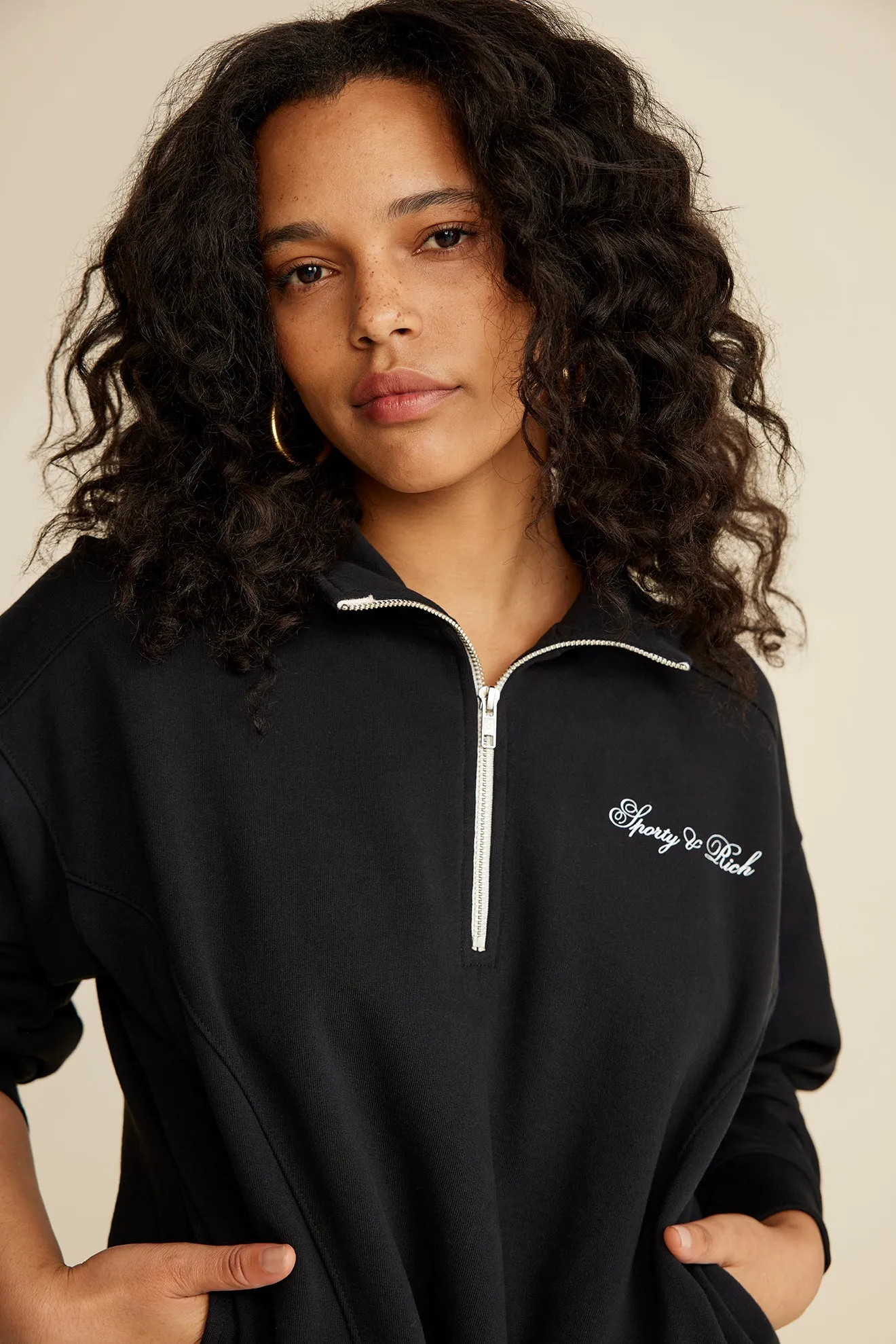 Cursive Logo Quarter Zip - Black/White sold by Sporty and Rich product image thumbnail 5