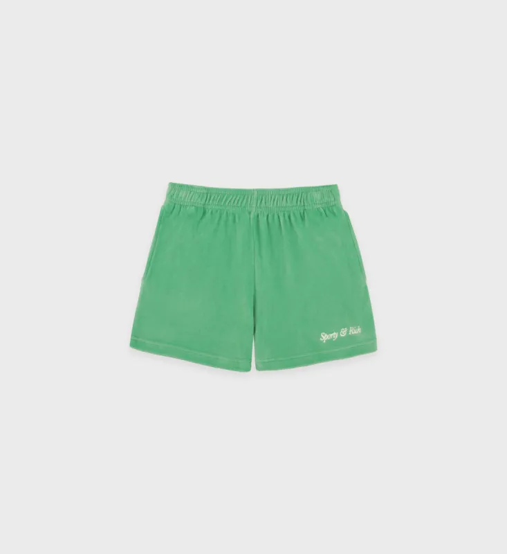 Italic Logo Velour Disco Short - Verde/White sold by Sporty and Rich