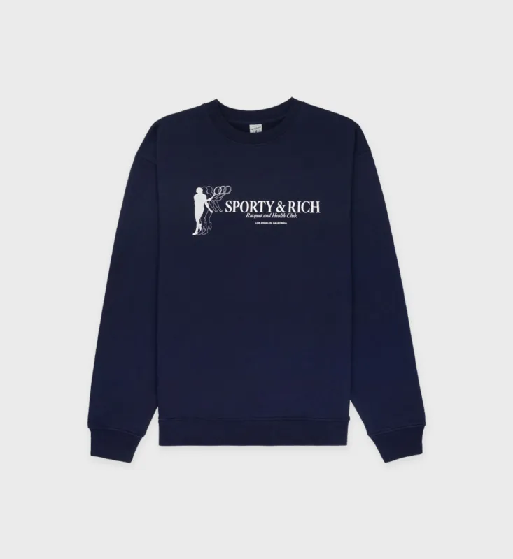 Racquet & Health Crewneck - Navy sold by Sporty and Rich