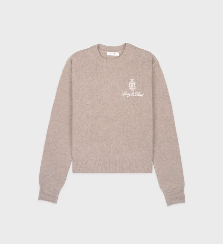 Vendome Cashmere Crewneck - Oatmeal/White sold by Sporty and Rich
