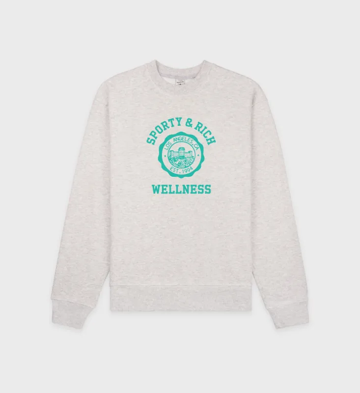 Emblem Crewneck - Heather Gray/Caribbean sold by Sporty and Rich