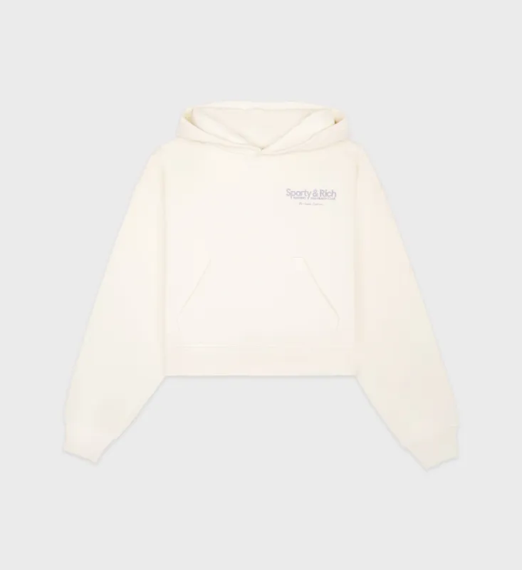 Club Cropped Hoodie - Cream/Faded Lilac sold by Sporty and Rich