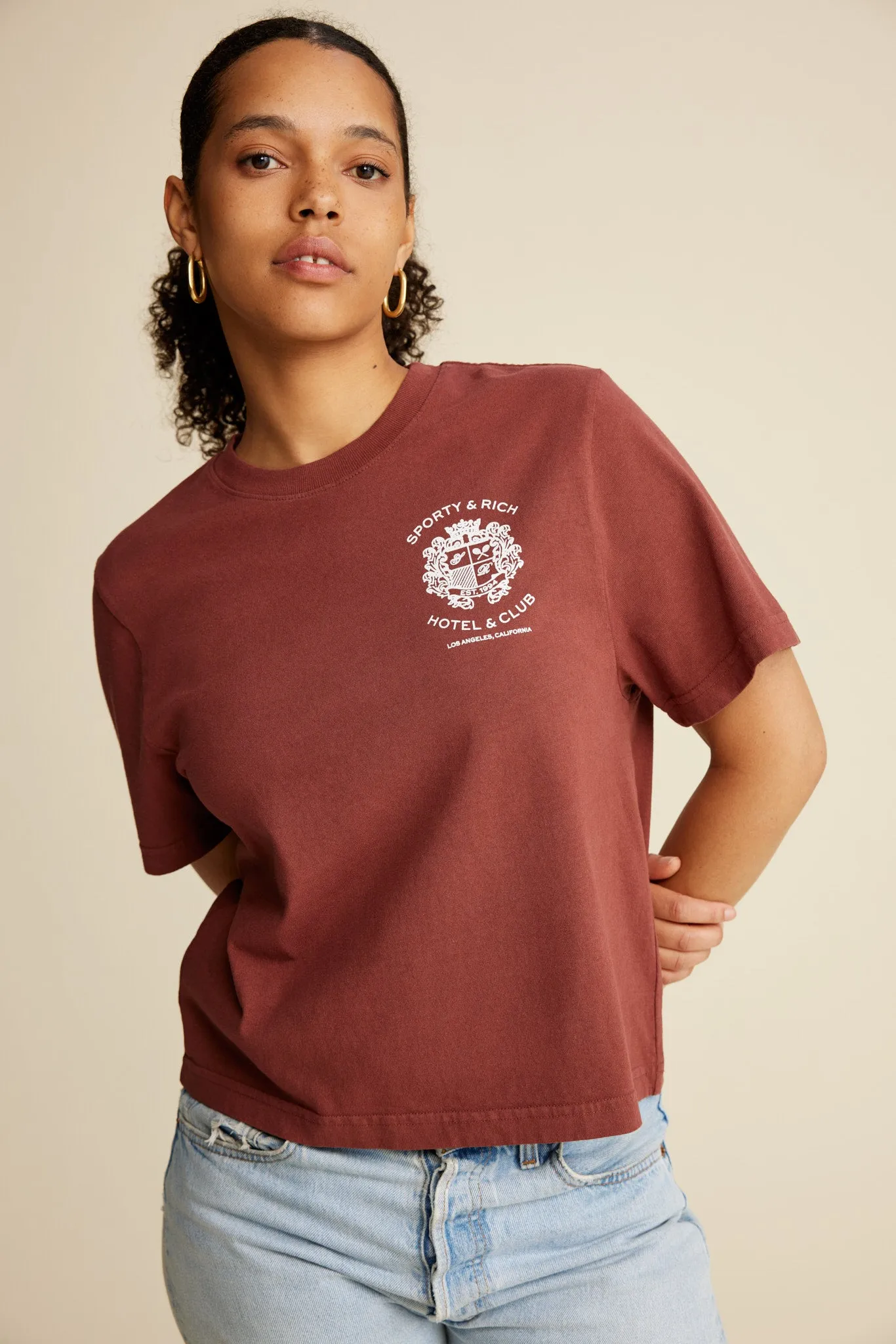 Hotel Cropped T-Shirt - Maroon/White sold by Sporty and Rich product image thumbnail 5