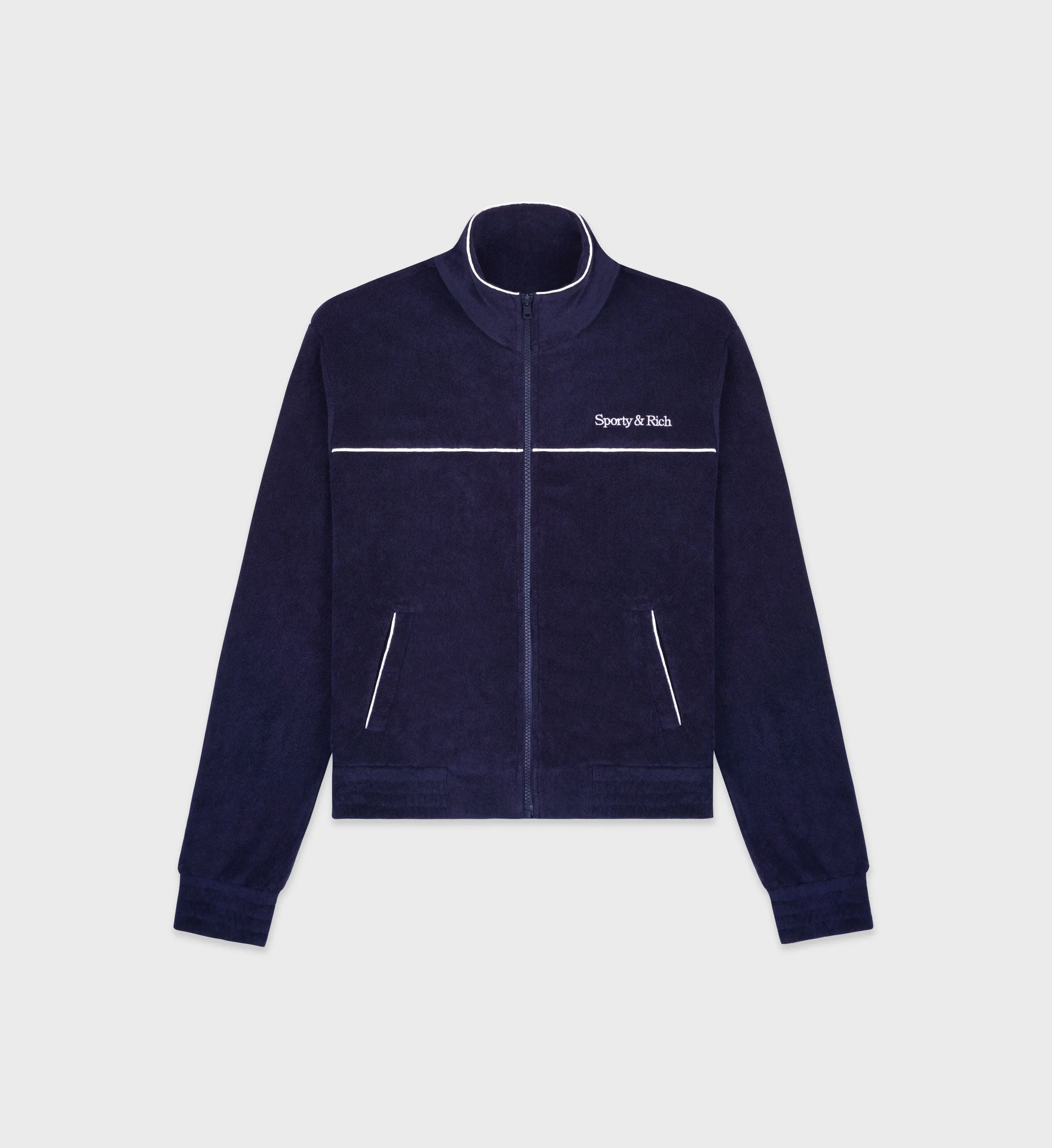 New Serif Terry Track Jacket - Navy/White sold by Sporty and Rich