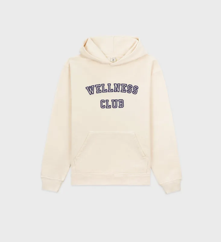 Wellness Club Flocked Hoodie - Cream/Navy sold by Sporty and Rich