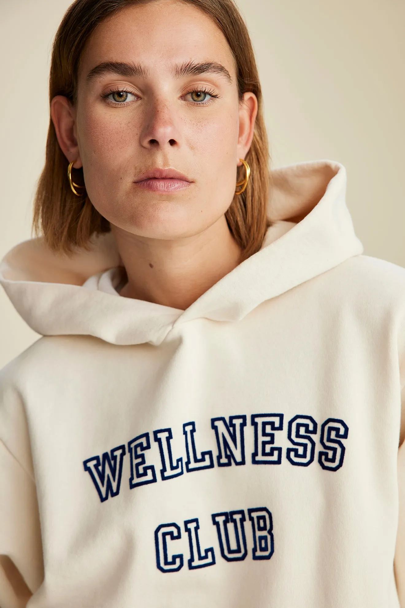 Wellness Club Flocked Hoodie - Cream/Navy sold by Sporty and Rich product image thumbnail 5