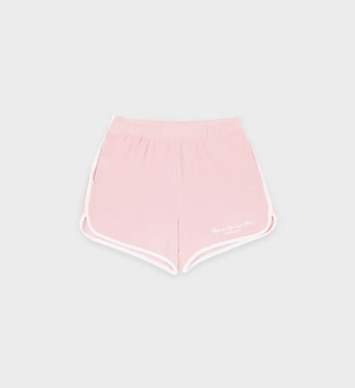 Hotel du Cap Cursive Terry Short - Eden Pink/White sold by Sporty and Rich