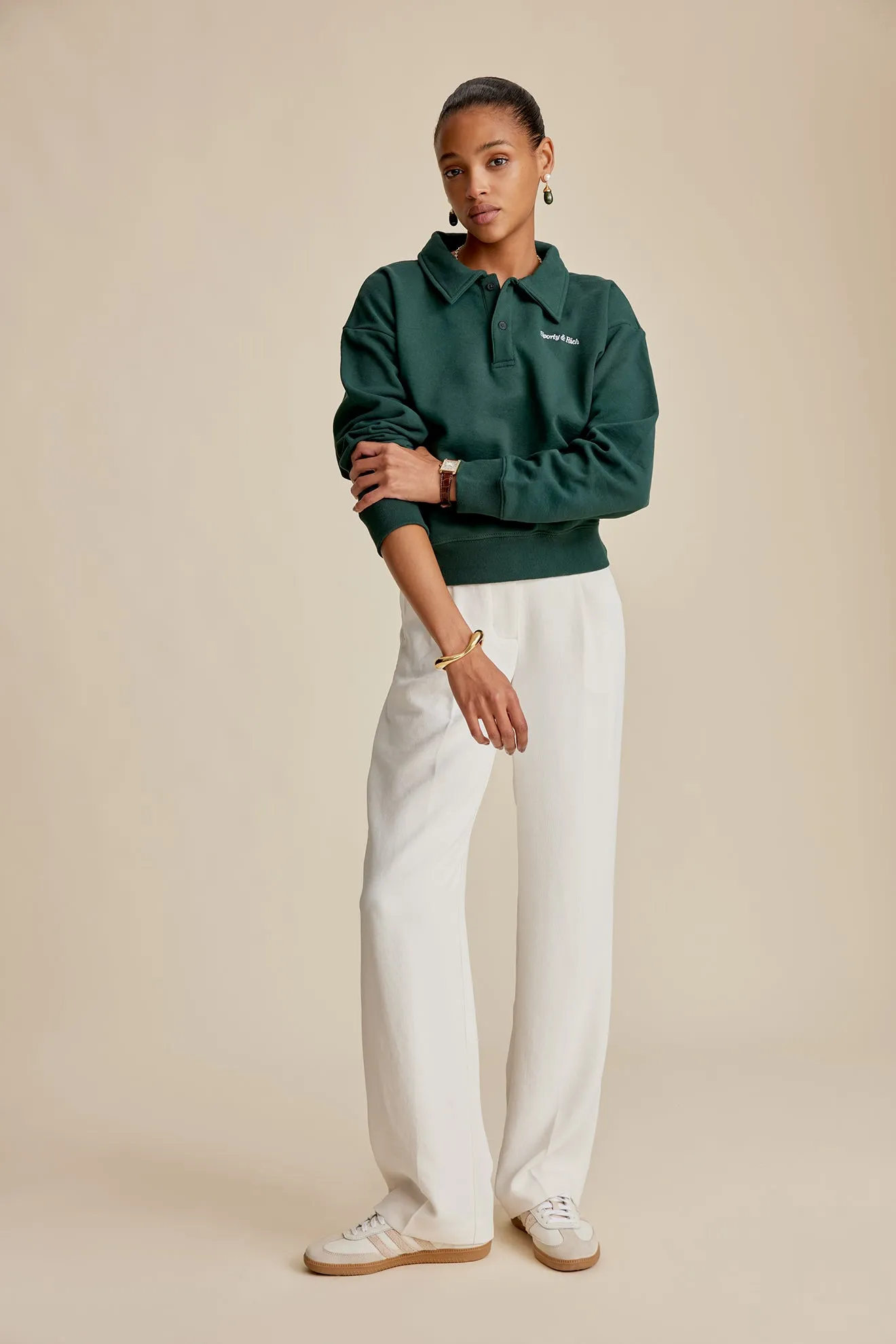 Classic Logo Embroidered Longsleeve Polo - Forest/White sold by Sporty and Rich product image thumbnail 5