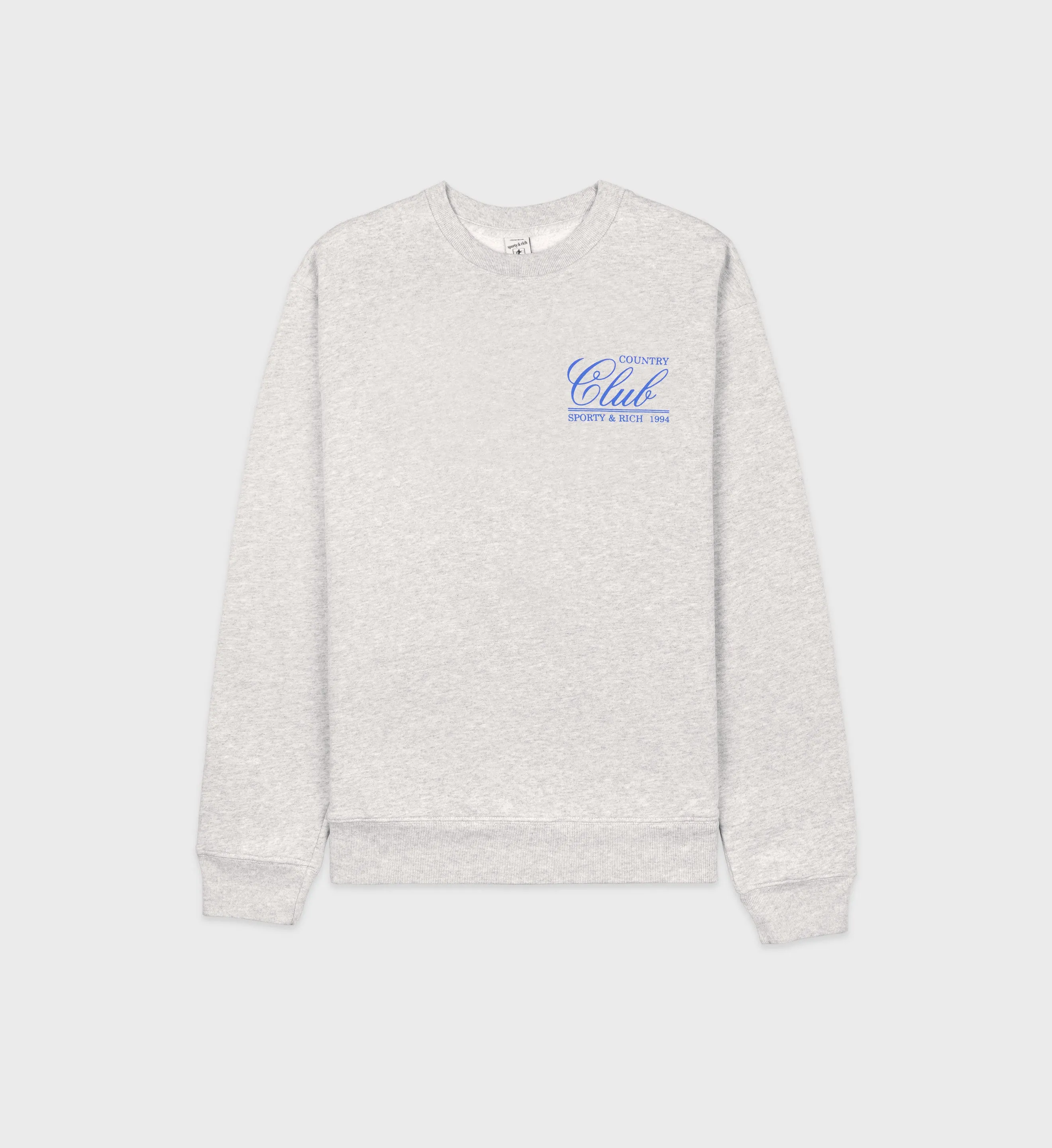 94 Country Club Crewneck - Heather Gray/Royal Blue sold by Sporty and Rich