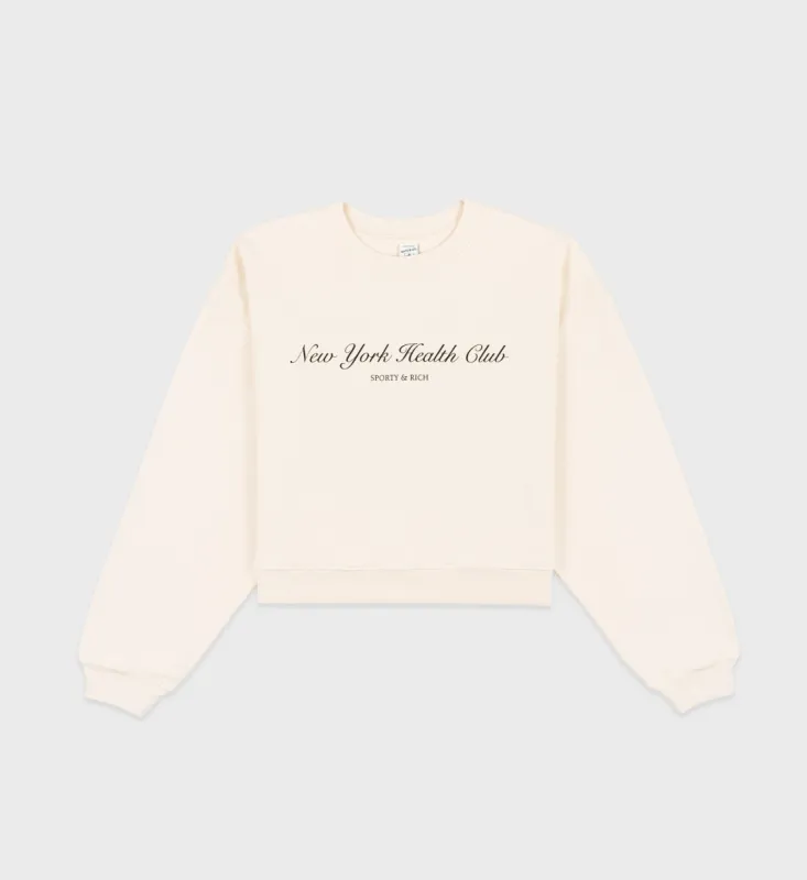 NY Health Club Cropped Crewneck - Cream/Black sold by Sporty and Rich
