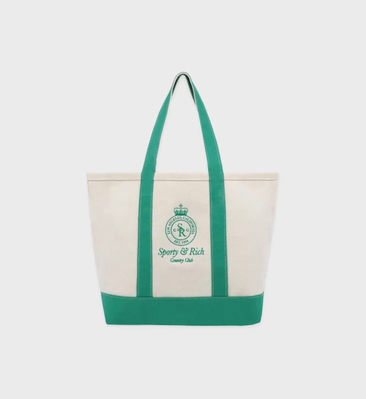 Sporty&Rich｜ (Country Club Tote Bag - Cream/Navy (BA006 SERIF_LOGO_TOTE_BAG_NATURAL_NA