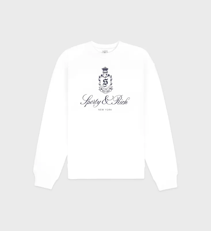 Vendome Crewneck - White/Navy sold by Sporty and Rich