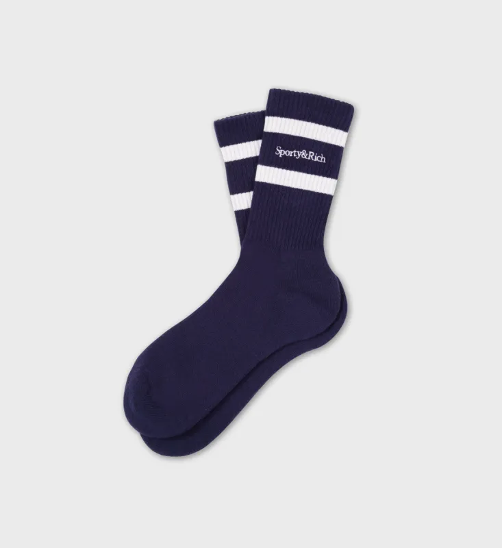 Serif Logo Socks - Navy/White sold by Sporty and Rich