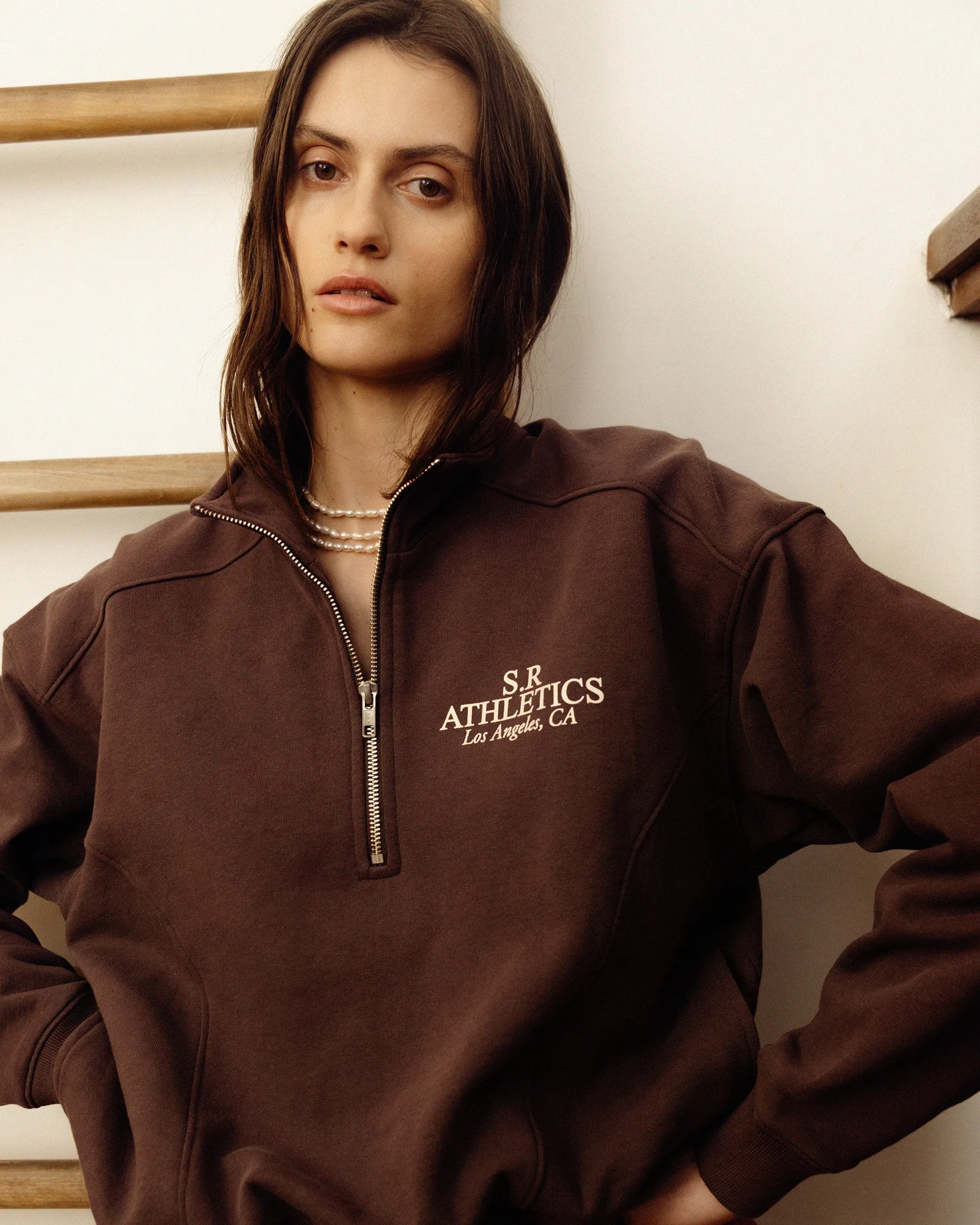 SR Athletics Quarter Zip - Chocolate/Cream sold by Sporty and Rich product image thumbnail 5