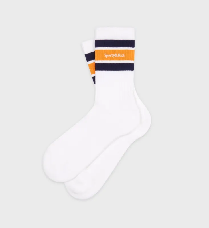 Serif Logo Socks - Faded Gold/Navy sold by Sporty and Rich