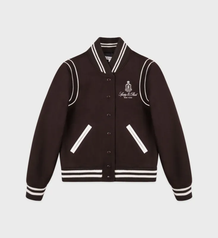 Vendome Wool Varsity Jacket - Chocolate/Cream sold by Sporty and Rich