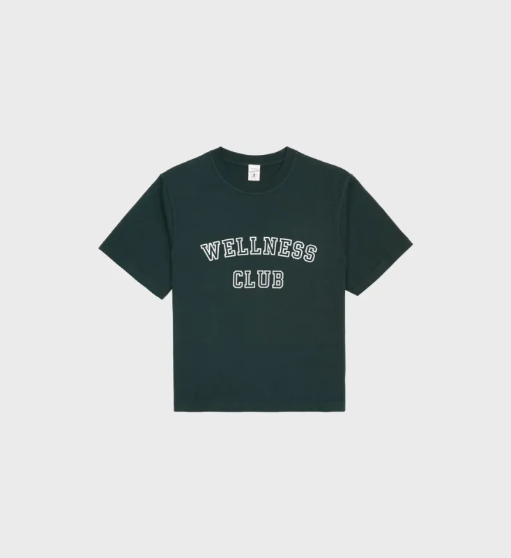 Wellness Club Flocked Cropped T-Shirt - Forest/White sold by Sporty and Rich