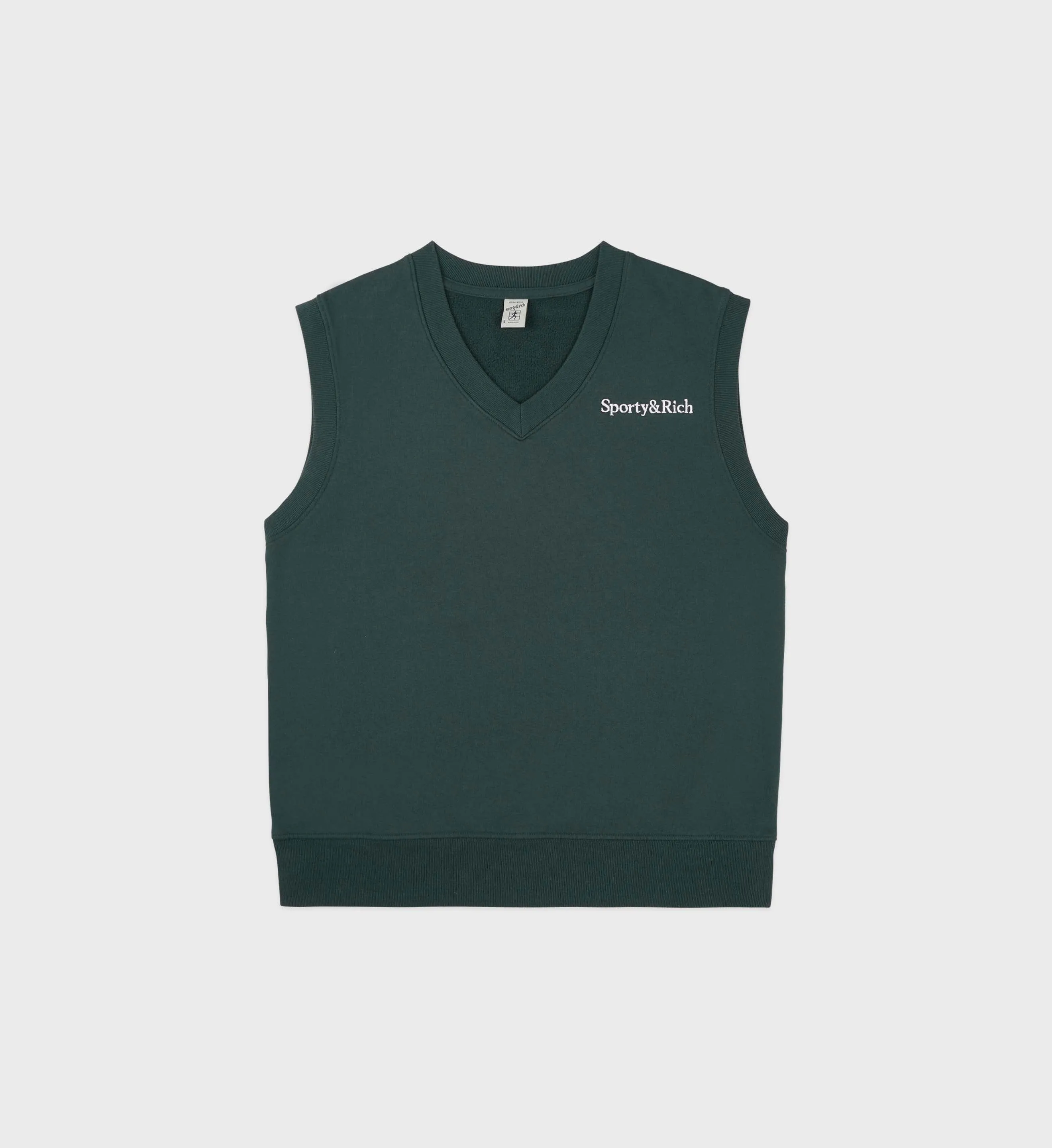 Serif Logo Embroidered V-Neck Vest - Forest/White sold by Sporty and Rich