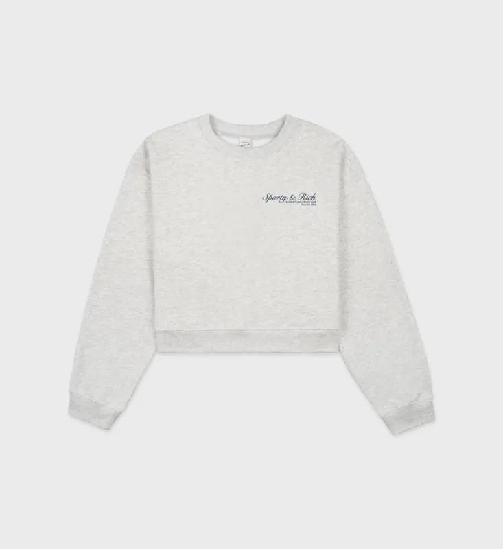 French Cropped Crewneck - Heather Gray/Navy sold by Sporty and Rich