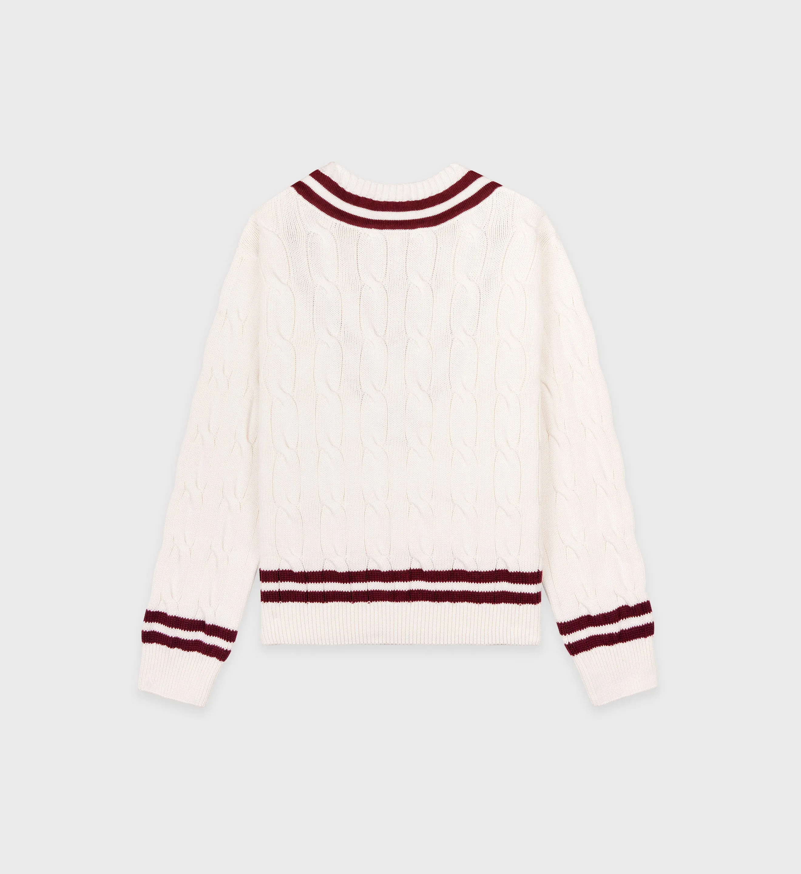 SRC Cableknit V-Neck Sweater - Off White/Merlot sold by Sporty and Rich product image thumbnail 2