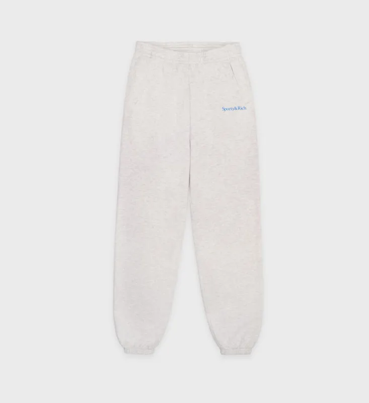 Serif Logo Sweatpant - Heather Gray/Ocean sold by Sporty and Rich