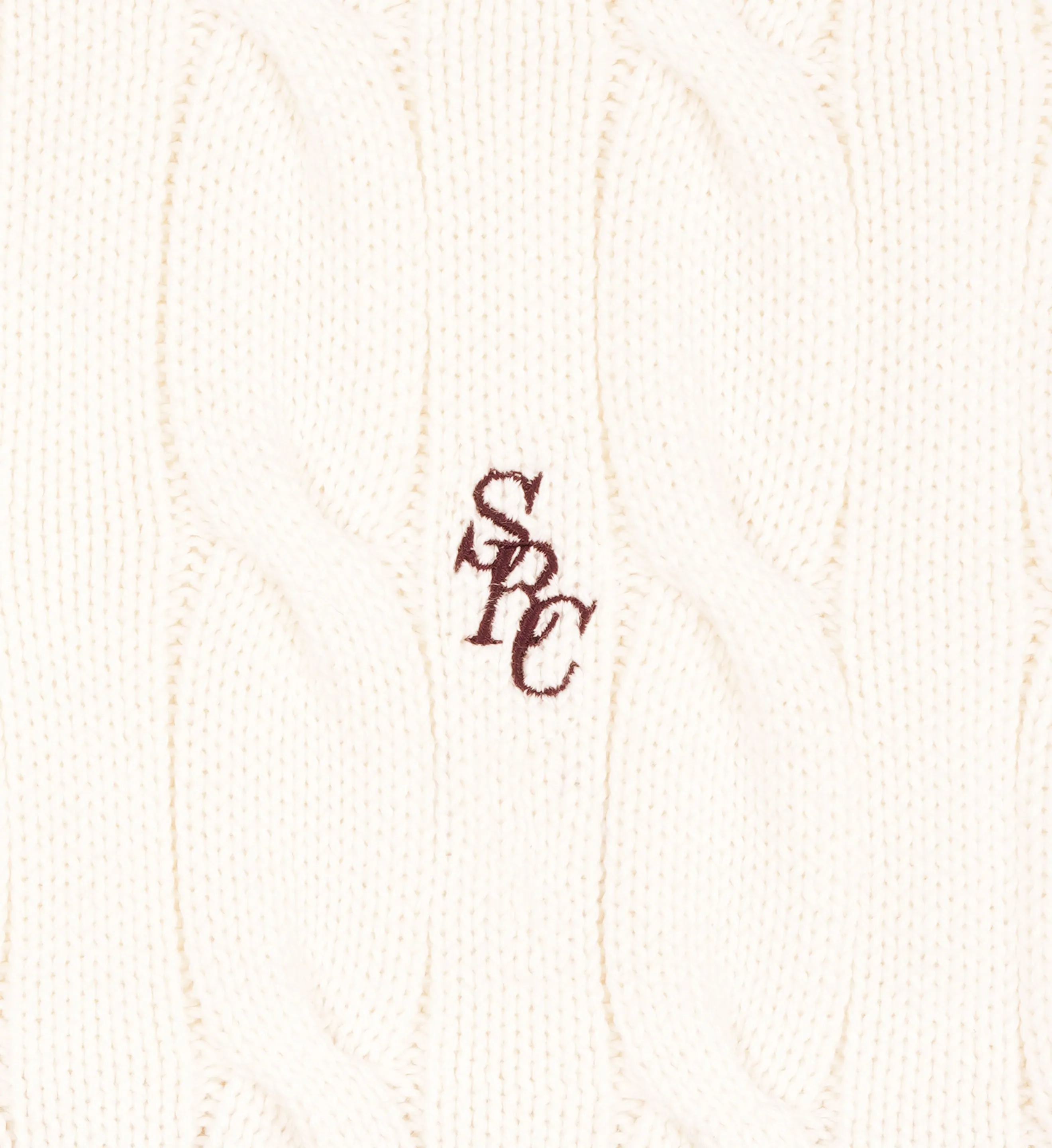 SRC Cableknit V-Neck Sweater - Off White/Merlot sold by Sporty and Rich product image thumbnail 3