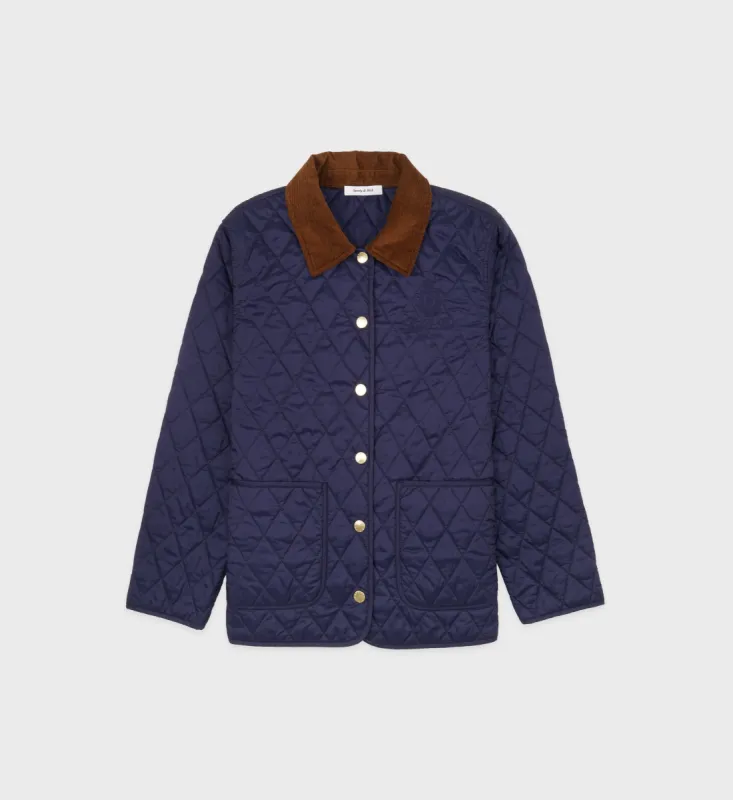 Vendome Nylon Quilted Jacket - Navy/Tan sold by Sporty and Rich