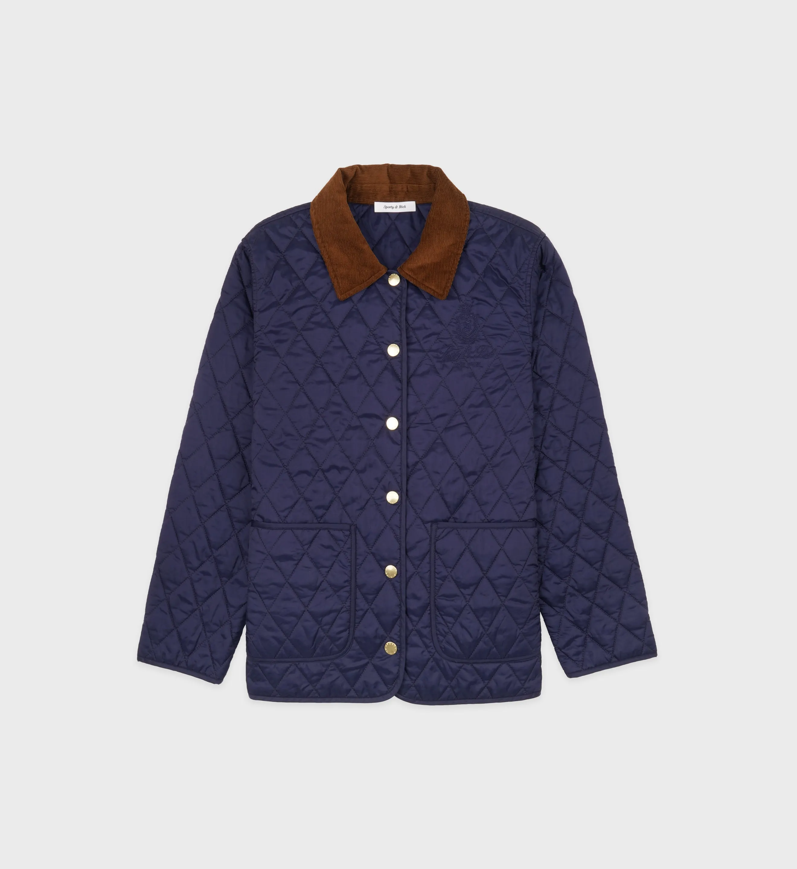 Vendome Nylon Quilted Jacket - Navy/Tan sold by Sporty and Rich