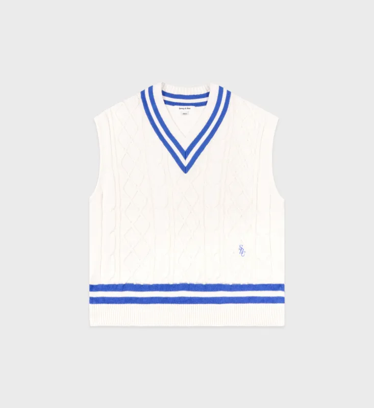 SRC Cableknit Vest - Cream/Atlantic sold by Sporty and Rich