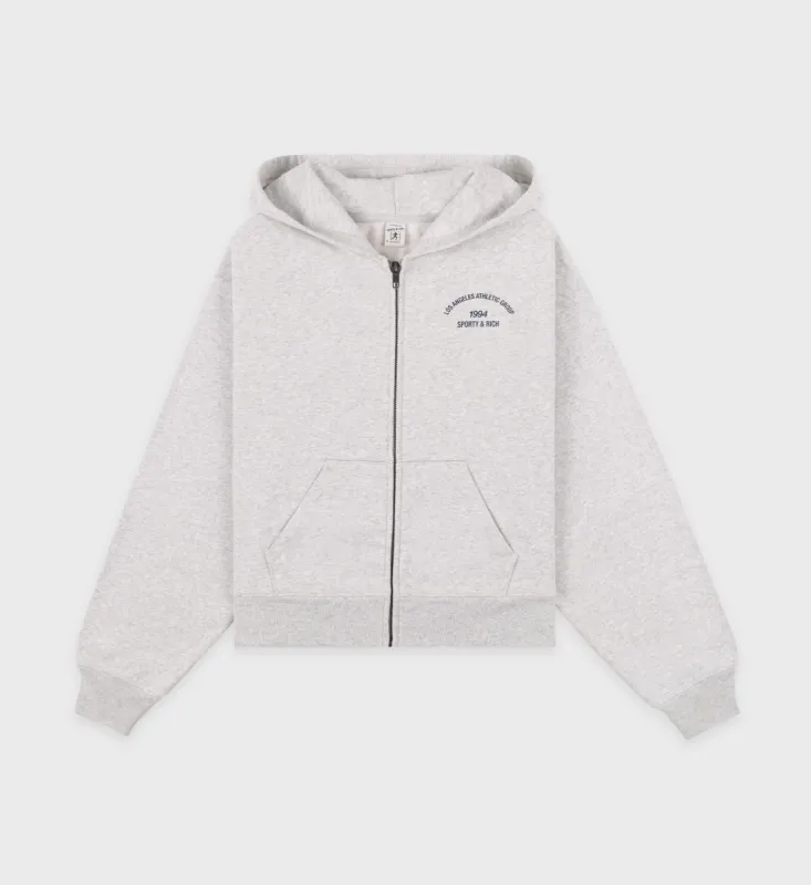 LA Athletic Group Zipped Cropped Hoodie - Heather Gray/Navy sold by Sporty and Rich