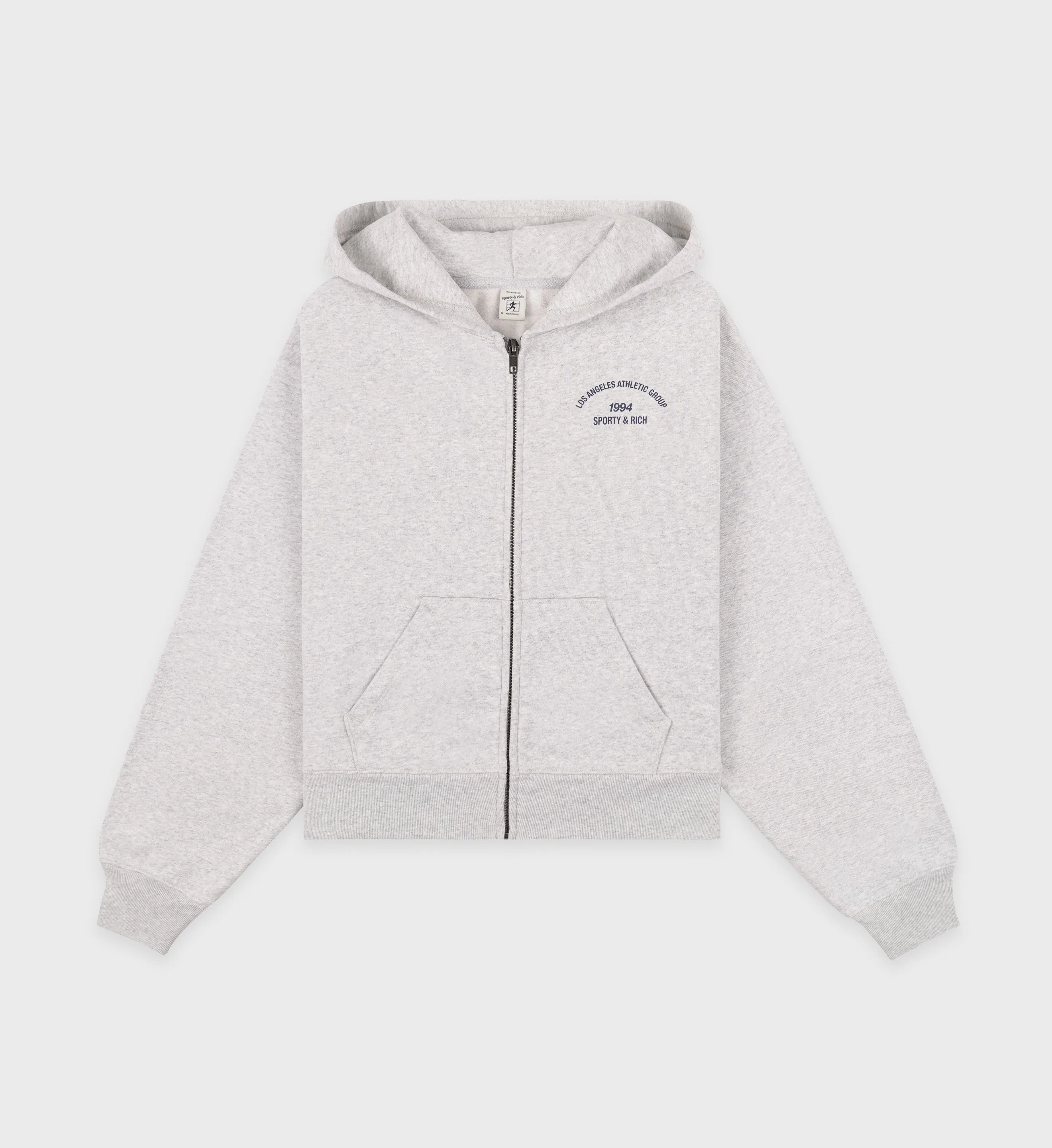 LA Athletic Group Zipped Cropped Hoodie - Heather Gray/Navy sold by Sporty and Rich