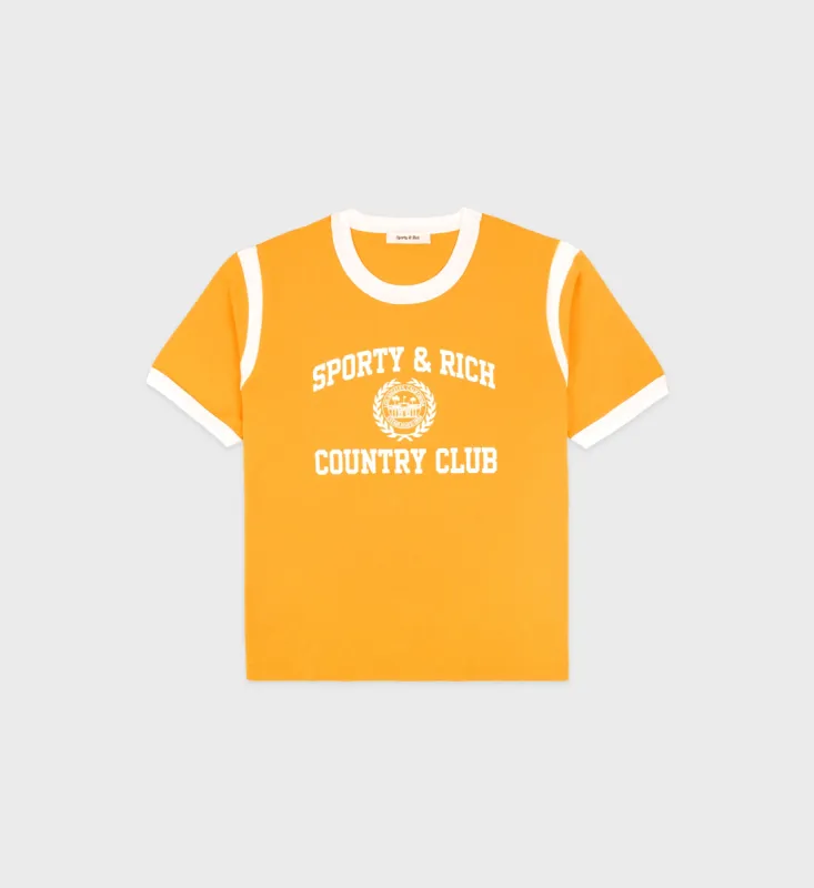 Varsity Crest Sports Tee - Faded Gold/White sold by Sporty and Rich