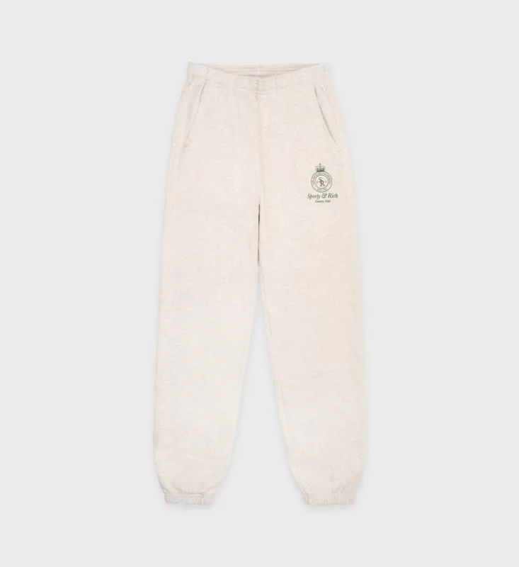 Crown Sweatpant - Heather Oatmeal/Forest sold by Sporty and Rich