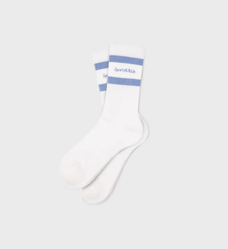 Serif Logo Socks - White/Sky Blue sold by Sporty and Rich