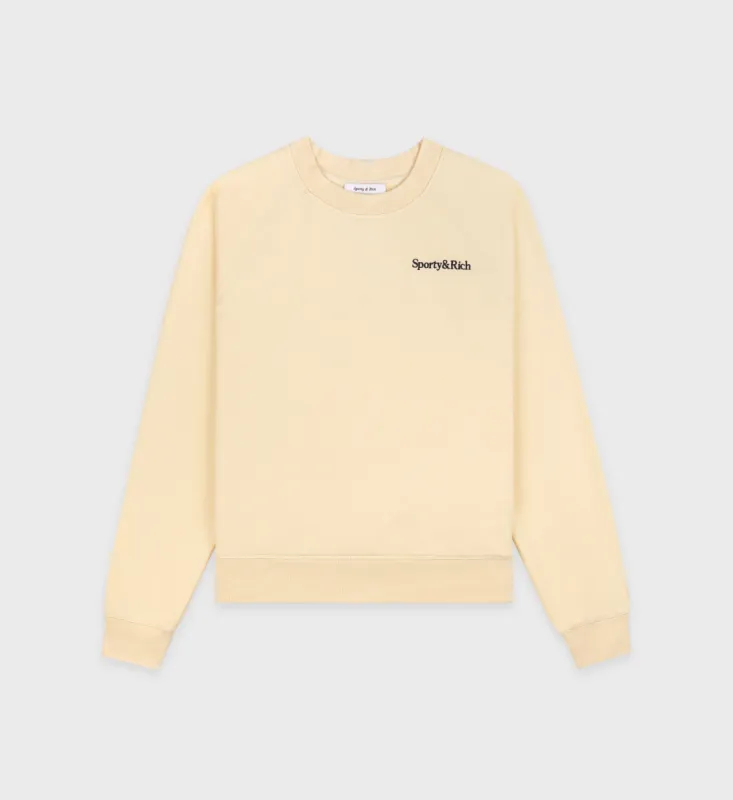 Serif Logo Soft Crewneck - Almond/Navy sold by Sporty and Rich