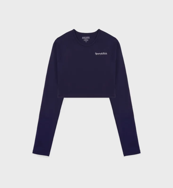 Serif Logo Longsleeve Active Tee - Navy/White sold by Sporty and Rich