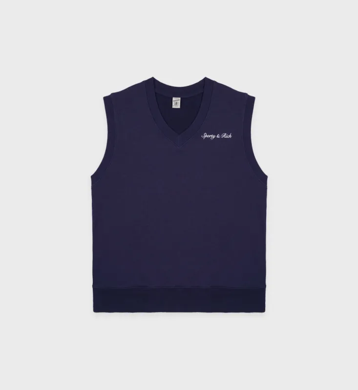 Syracuse V-Neck Vest - Navy/White sold by Sporty and Rich