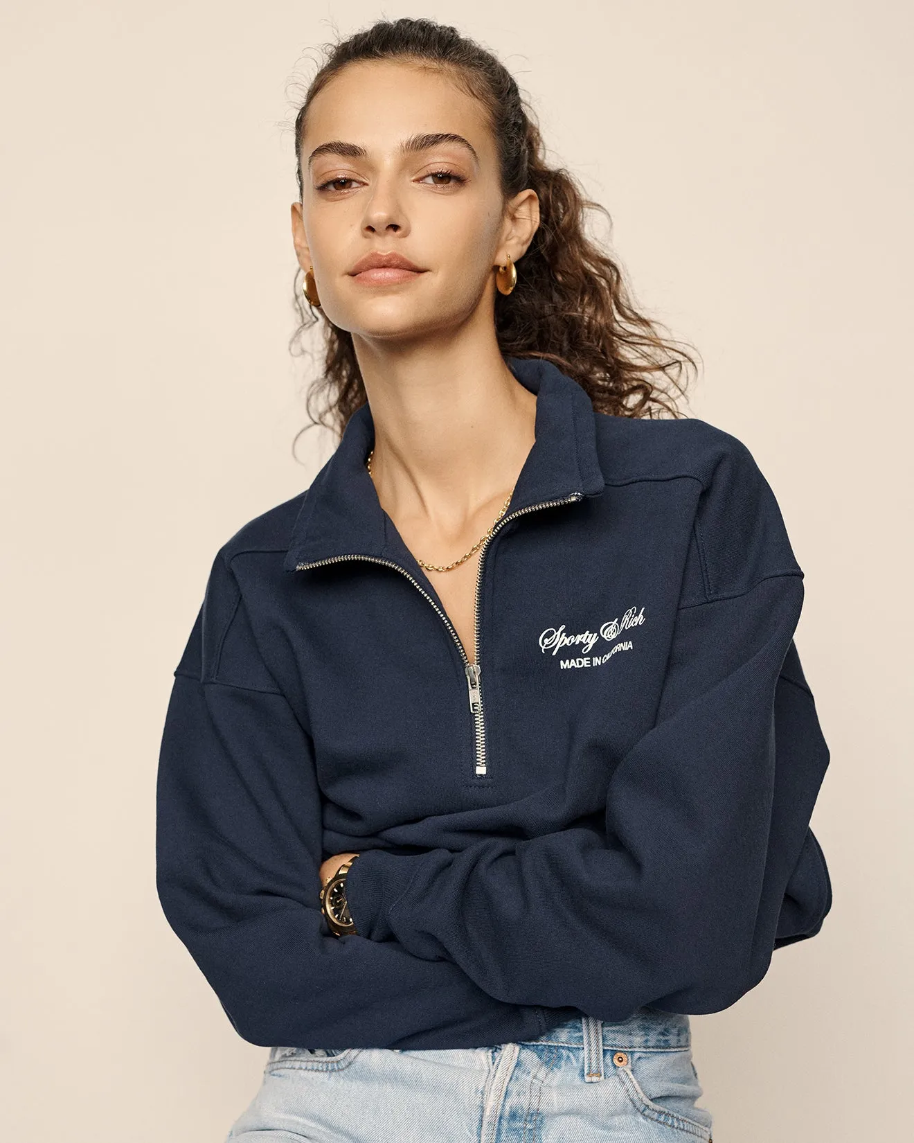 Script Logo Quarter Zip - Navy sold by Sporty and Rich product image thumbnail 5