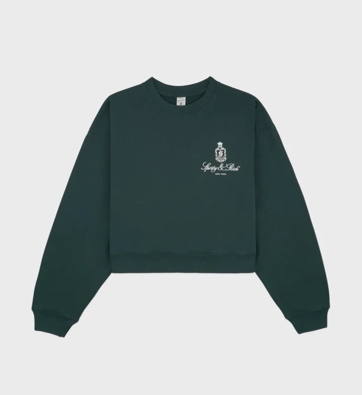 Vendome Cropped Crewneck - Forest/White sold by Sporty and Rich